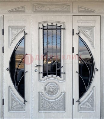 Большая парадная дверь Винорит со стеклом и ковкой ДПР-108 в Куровском