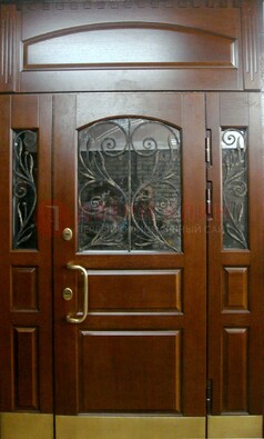 Стальная парадная дверь со вставками из стекла и ковки ДПР-30 в коттедж 