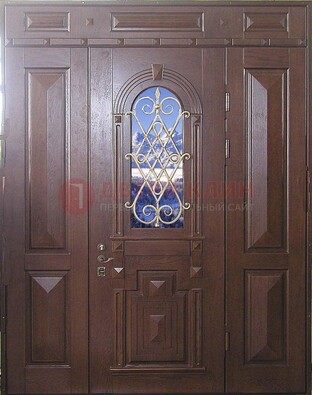 Стальная парадная дверь со стеклом и ковкой ДПР-4 для коттеджа в Чехове
