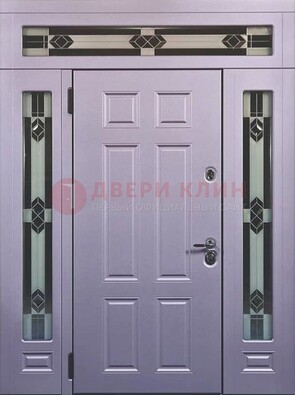 Филенчатая железная парадная дверь с фрамугами ДПР-82 в Куровском