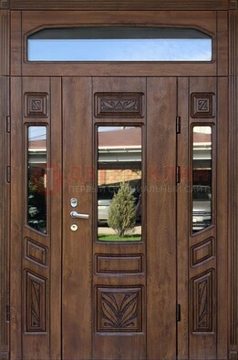 Парадная стальная дверь Винорит со стеклом и резьбой ДПР-97 в Куровском