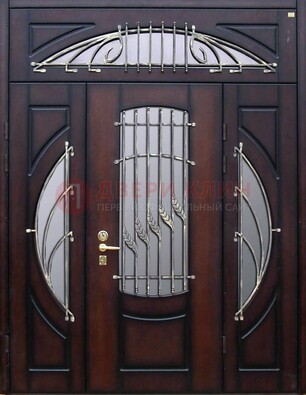 Парадная дверь со стеклянными вставками и ковкой ДПР-9 для улицы в Куровском