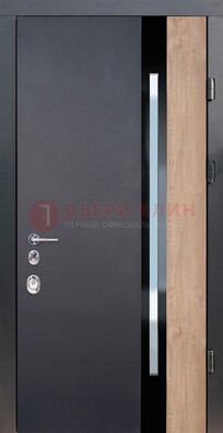 Черная металлическая дверь МДФ со стеклом ДС-14 в Куровском