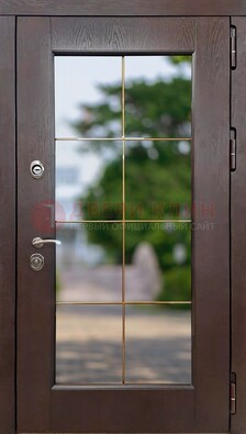 Коричневая стальная дверь со стеклом ДС-19 в Куровском