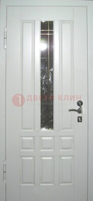 Белая металлическая дверь со стеклом ДС-1 в загородный дом в Куровском