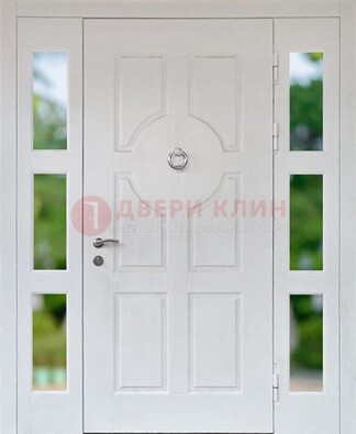 Белая стальная дверь со стеклом и фрамугами ДС-20 в Куровском