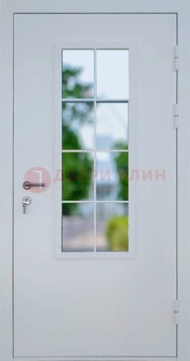 Белая железная дверь порошок со стеклом ДС-31 в Куровском