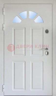 Белая стальная дверь МДФ со стеклом для дома ДС-37 в Куровском
