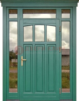 Зеленая металлическая дверь МДФ со стеклом ДС-43 в Куровском