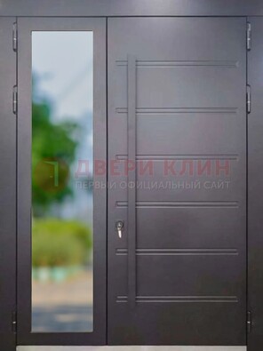 Чёрная двухстворчатая металлическая дверь со стеклом ДС-60 в Шатуре