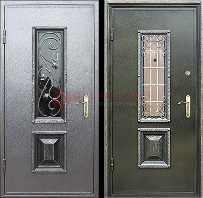 Звукоизоляционная металлическая дверь со стеклом и ковкой ДСК-12 в Чебоксарах