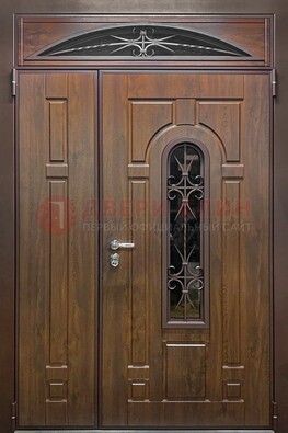 Большая металлическая дверь со стеклом и ковкой ДСК-145 в Куровском