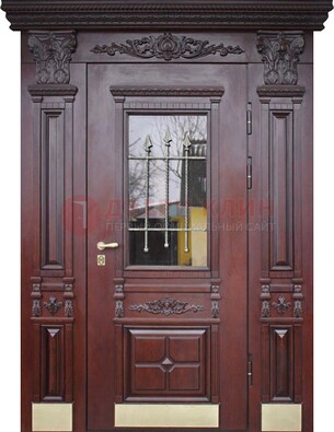 Железная парадная дверь массив дуба со стеклом и ковкой ДСК-175 в Куровском