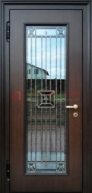 Железная дверь с большим стеклом и ковкой ДСК-187 в Куровском