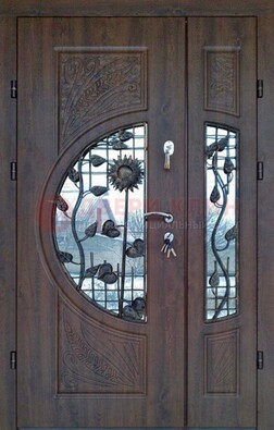 Входная дверь стекло с ковкой и резьбой ДСК-202 в Куровском