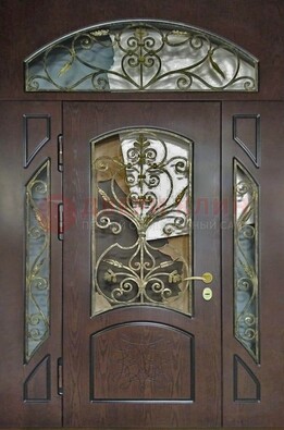 Входная дверь Винорит со стеклом и ковкой и фрамугами ДСК-213 в Куровском