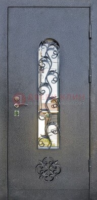 Темная стальная дверь Порошок со стеклом и ковкой ДСК-217 в Куровском