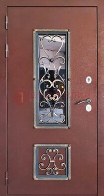 Уличная дверь Порошок со стеклом и ковкой для дома ДСК-218 в Куровском