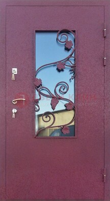 Железная дверь Порошок со стеклом и ковкой лозы ДСК-220 в Куровском