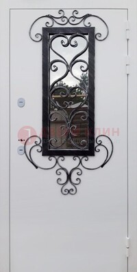 Белая уличная дверь Порошок со стеклом и ковкой ДСК-222 в Сергиевом Посаде