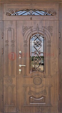 Распашная стальная дверь Винорит со стеклом и ковкой ДСК-232 в Куровском