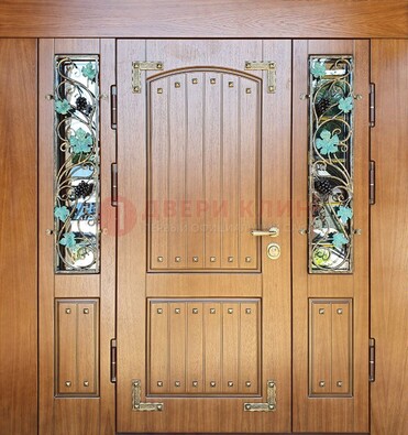 Железная дверь Винорит со стеклом и ковкой лозы ДСК-236 в Куровском