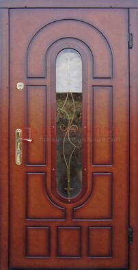 Яркая металлическая дверь Винорит со стеклом и ковкой ДСК-268 в Куровском