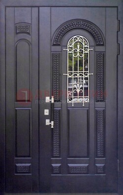 Входная дверь Винорит со стеклом и ковкой с узором ДСК-270 в Куровском