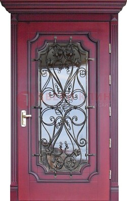 Красная стальная дверь Винорит со стеклом и ковкой ДСК-271 В Ижевске
