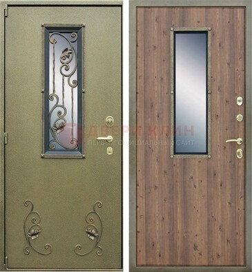Офисная железная дверь со стеклом и ковкой ДСК-44 в Куровском