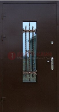 Надежная металлическая дверь со стеклом и ковкой ДСК-47 в Омске