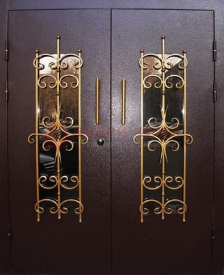 Металлическая дверь с ковкой и остеклением ДСК-49 в Куровском