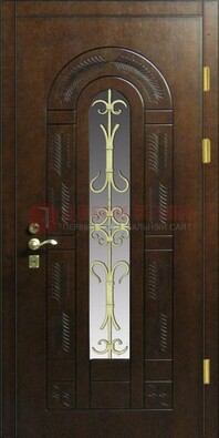Дизайнерская металлическая дверь со стеклом и ковкой ДСК-50 в Куровском