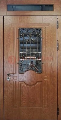 Металлическая входная дверь со стеклом и ковкой для дома ДСК-96 в Куровском