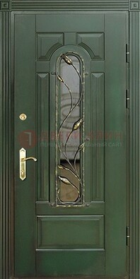Железная дверь со стеклом и ковкой ДСК-9 для офиса в Куровском