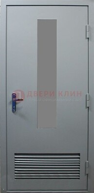 Серая металлическая техническая дверь с декоративной вставкой ДТ-14 в Куровском