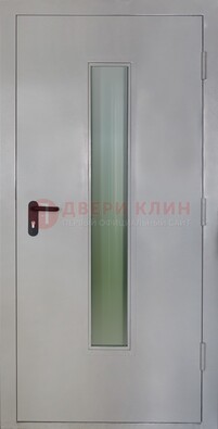 Белая металлическая техническая дверь со стеклянной вставкой ДТ-2 в Куровском