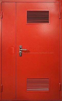 Красная железная техническая дверь с вентиляционными решетками ДТ-4 в Куровском