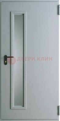 Белая железная техническая дверь со вставкой из стекла ДТ-9 в Подольске