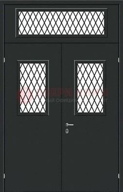 Черная железная тамбурная дверь с декоративными вставками ДТМ-16 в Уфе