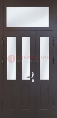 Черная тамбурная дверь со стеклянными вставками ДТМ-38 в Куровском