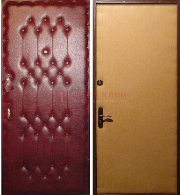 Бордовая металлическая дверь с винилискожей ДВ-1 в Куровском