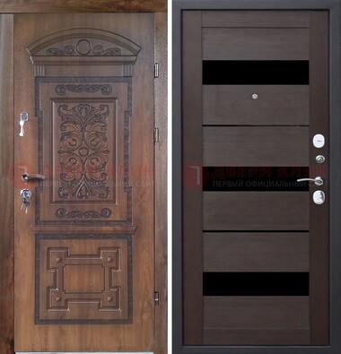 Стальная коричневая филенчатая дверь с виноритом и темной МДФ ДВТ-122 в Куровском
