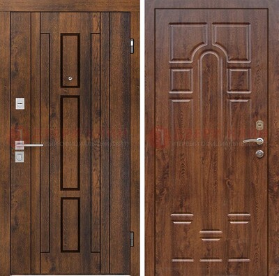 Стальная коричневая дверь с МДФ и коричневой МДФ внутри ДМ-1388 в Дубне