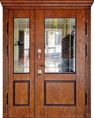 Уличная коричневая дверь с виноритом и стеклом ДВТ-152 