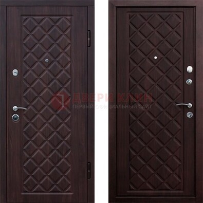 Коричневая металлическая дверь с МДФ с двух сторон ДМ-1555 в Куровском