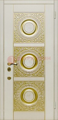 Белая входная дверь с виноритом и рисунком ДВТ-17 в Куровском