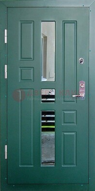 Зеленая железная  дверь с виноритом и зеркалом ДВТ-205 в Куровском