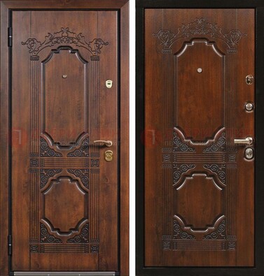 Коричневая железная дверь с виноритом и узором ДВТ-211 в Куровском