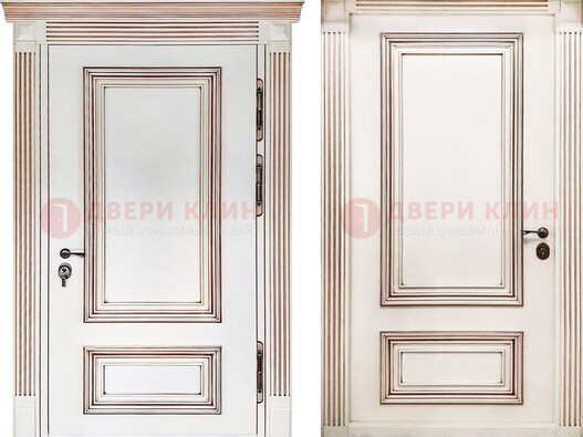 Белая металическая дверь с виноритом для дома ДВТ-239 в Куровском